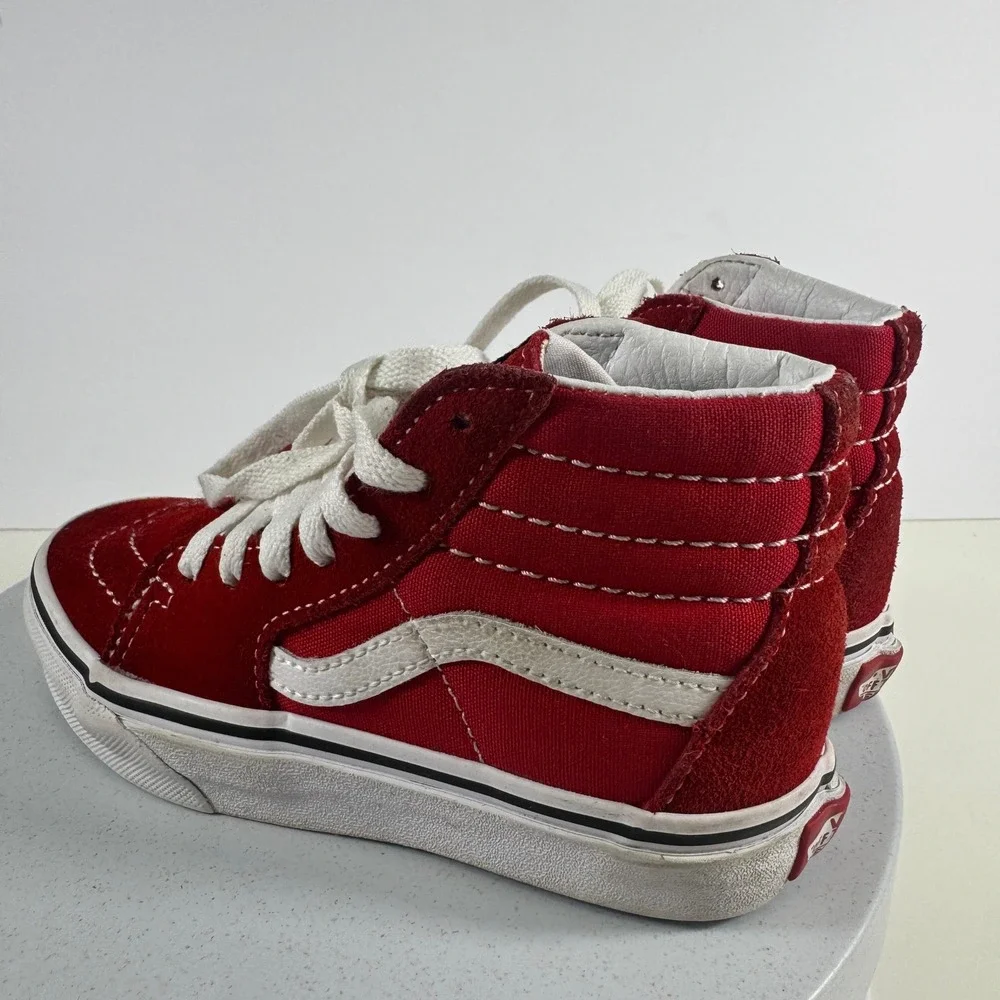 Vans Off The Wall Sk8 Hi Kids Skate Shoes Red White Lace Up Sneakers 12